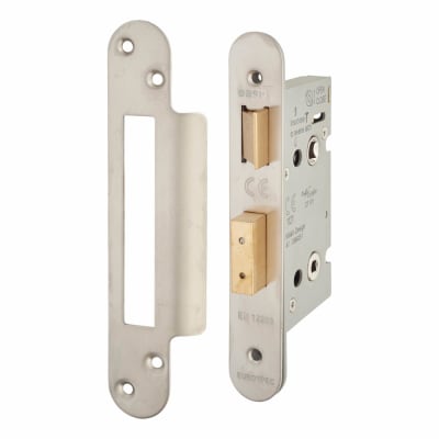 Architectural Bolt Through Bathroom Lock - 65mm Case - 44mm Backset - Radius - Satin Stainless