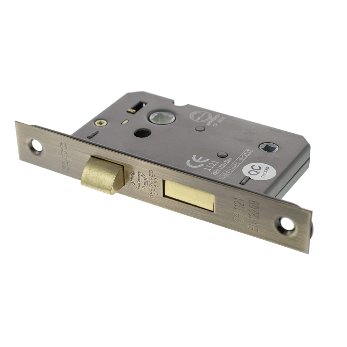 Bolt Through Bathroom Lock - 65mm Case - 44mm Backset - Antique Brass