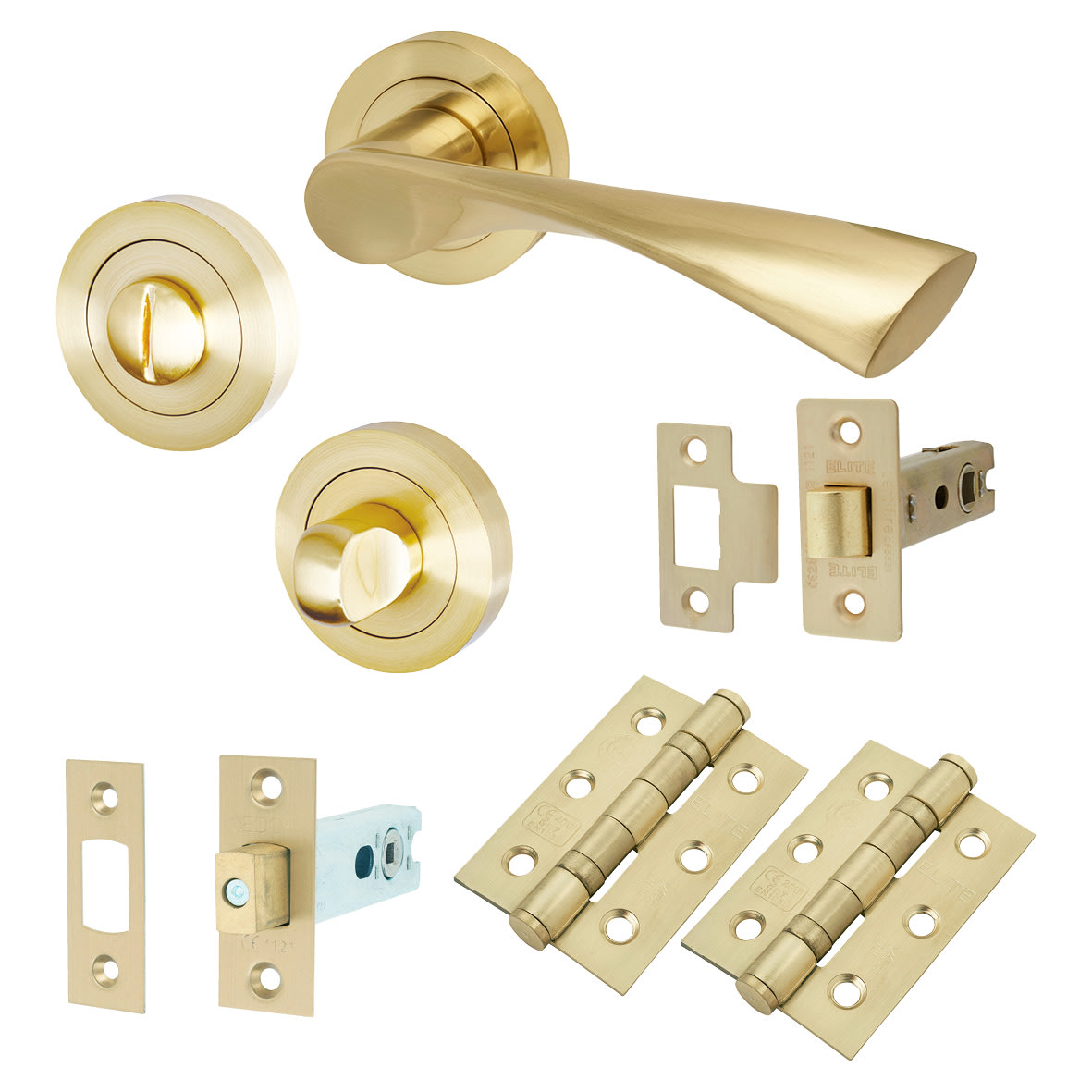 Satin Brass Bathroom Deadbolt Lock Door Handles on Rose Pack - Knightsbridge Range