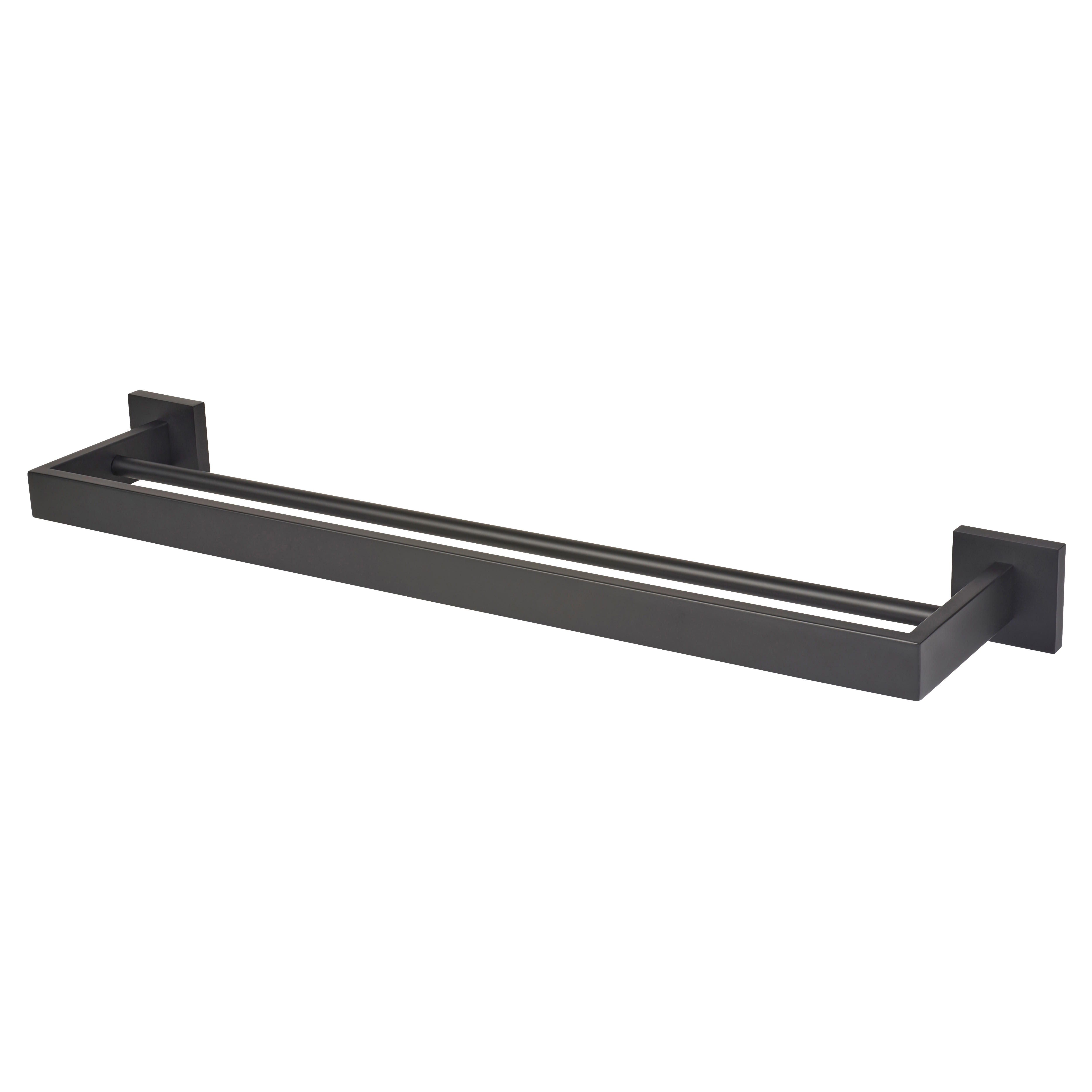 Modern Double Round Towel Rail - 600 x 120 x 55mm - Matt Black