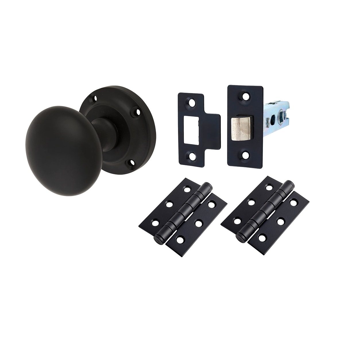 Matt Black Victorian Mortice Door Knobs Pack - 57mm Rose Diameter