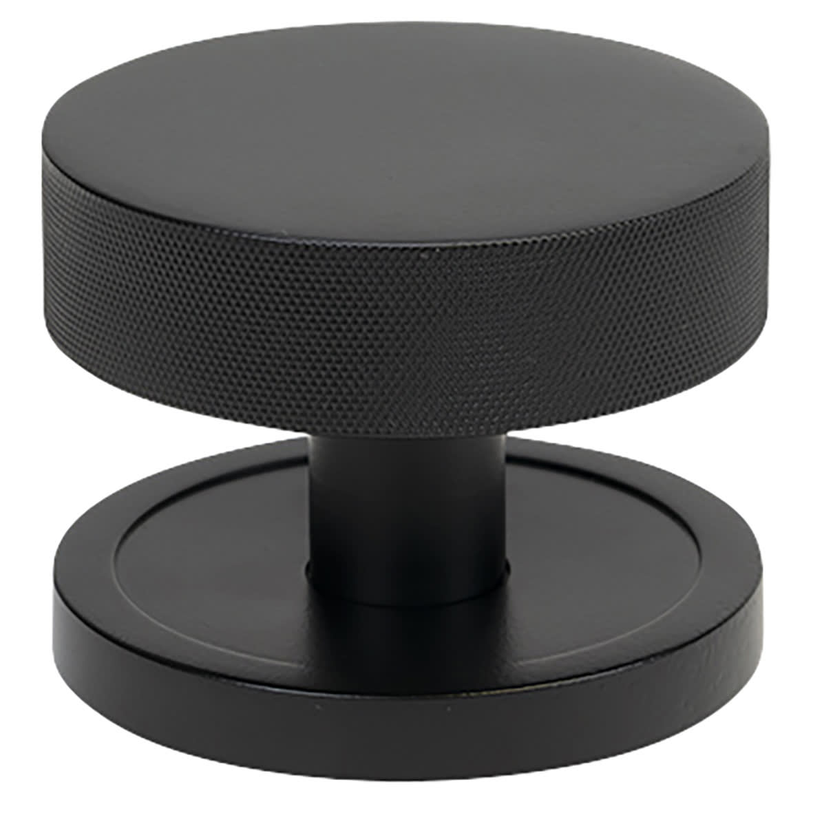Brompton Matt Black Round Knurled Centre Door Knob - 90mm Rose Diameter 624014P