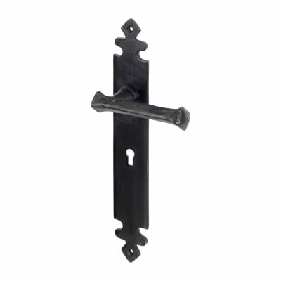 Antique Black Gothic Keyhole Lock Door Handles - Long Plate - 285 x 45mm