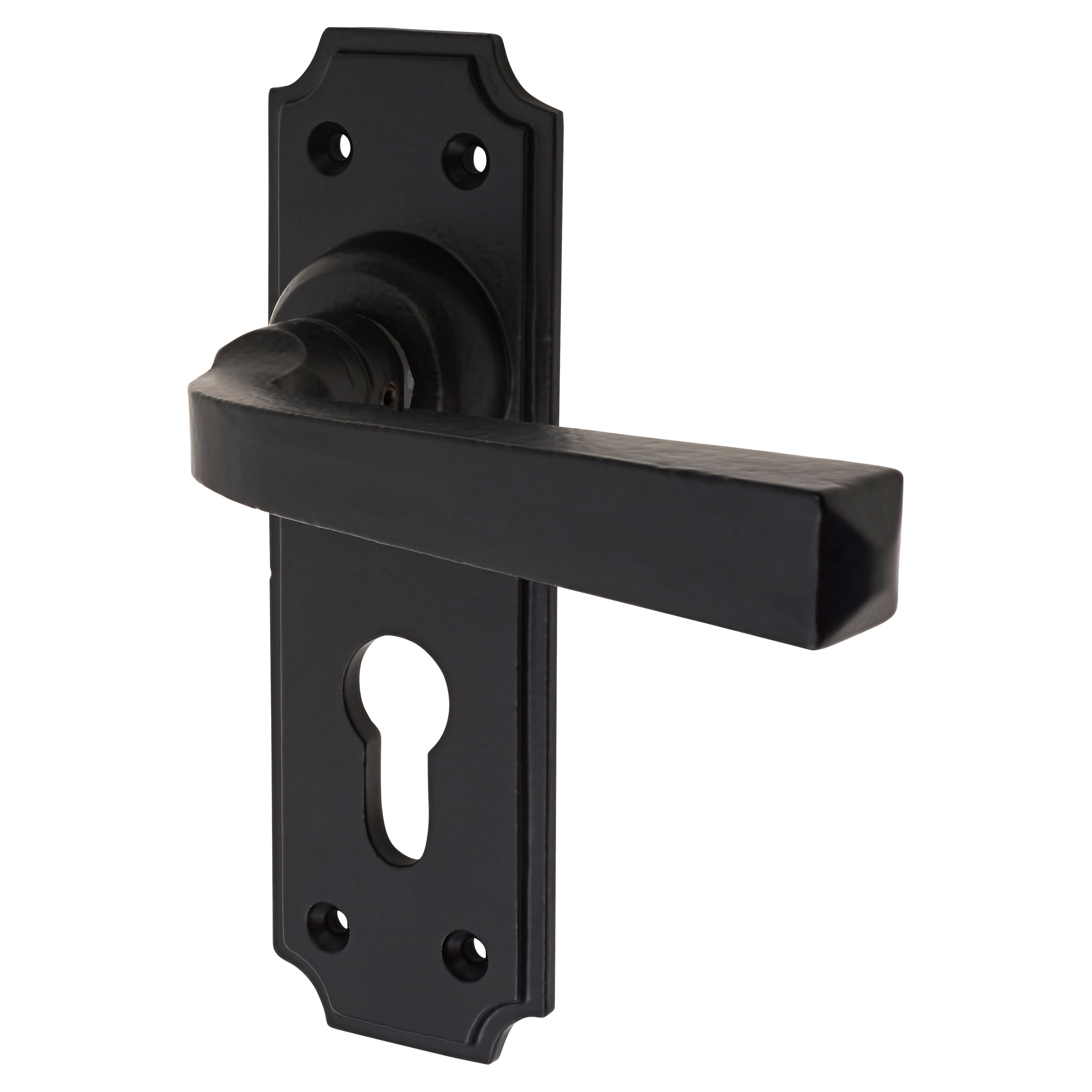 Smooth Black Euro Lock Door Handles - York Range - 152 x 48mm