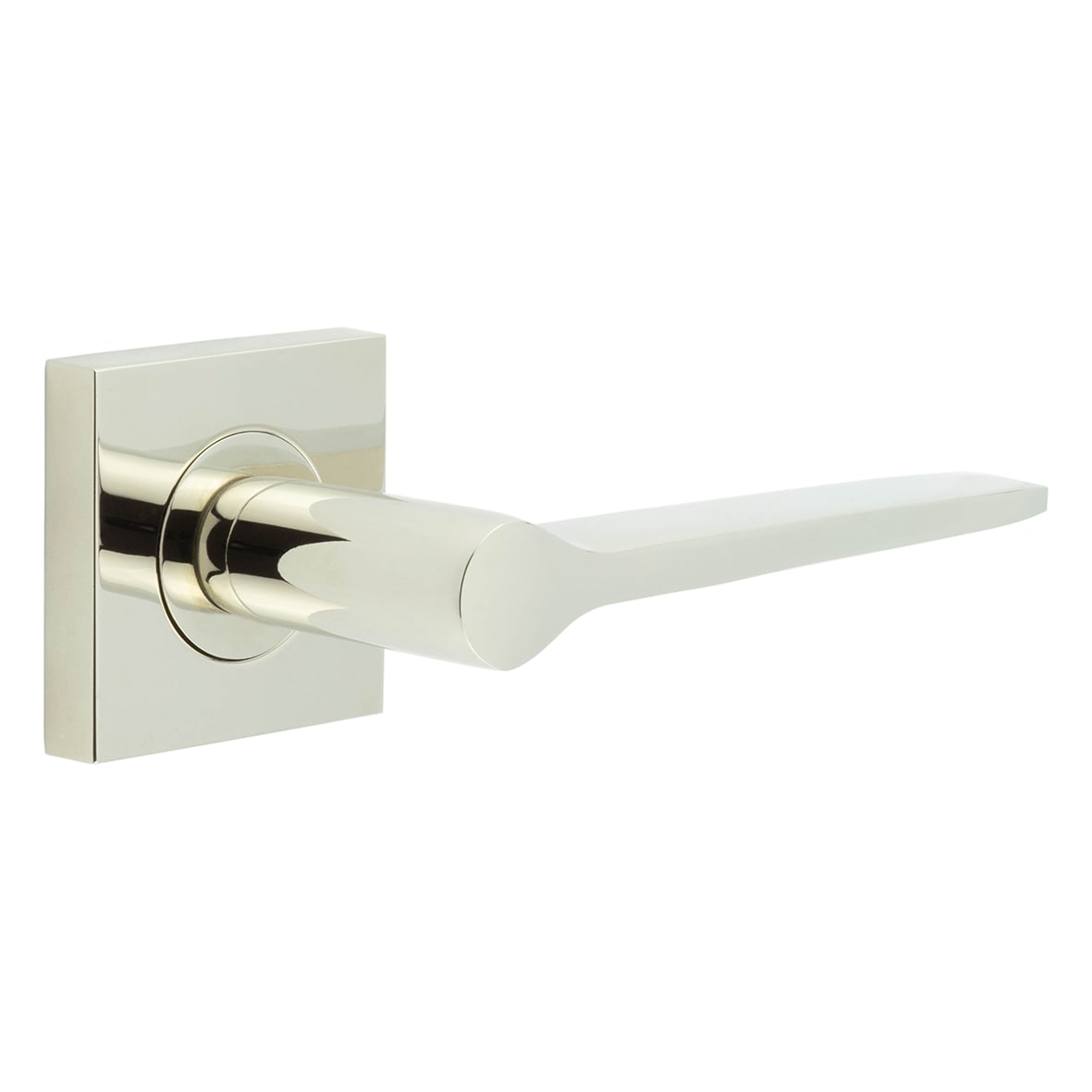 Polished Nickel Fire Rated Door Handles on Square Rose - Knightsbridge Range