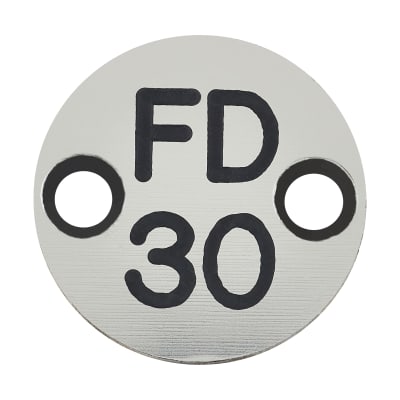 Fire Door Sign - Drilled - 25mm Diameter - Rigid Plastic - Silver