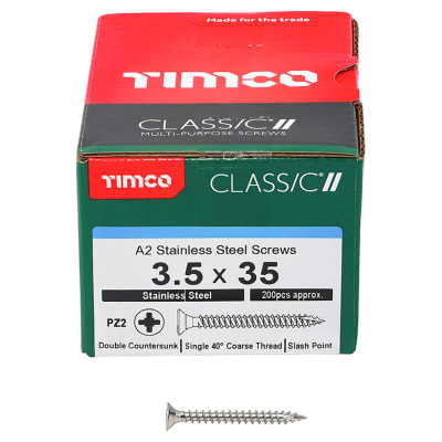 Classic Pozi Countersunk Wood Screws - 3.5 x 35mm - A2 Stainless Steel - Pack of 200