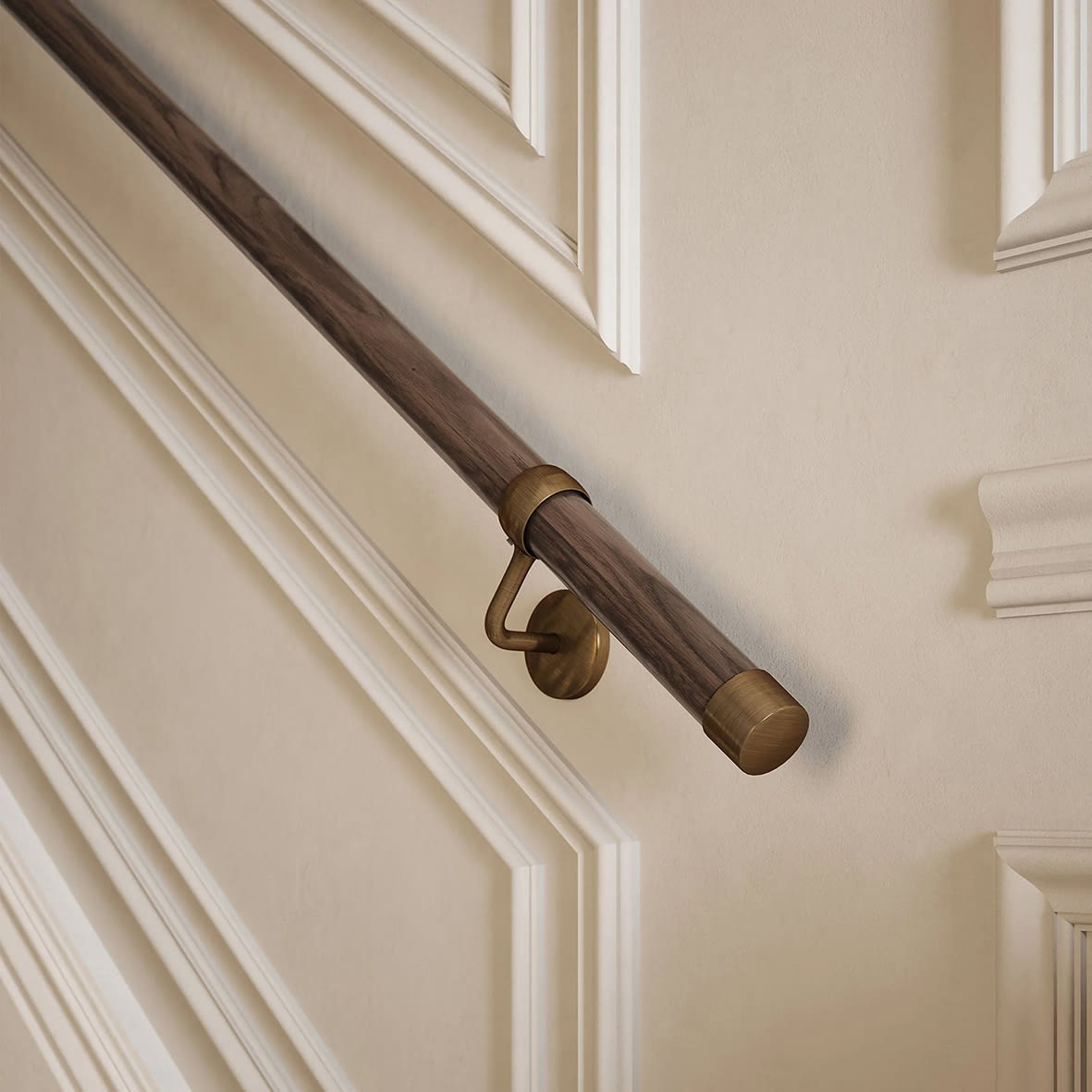 40mm Wooden Handrail Banister Staircase Rail Support Kit - 3600mm Length - Ebony Wood