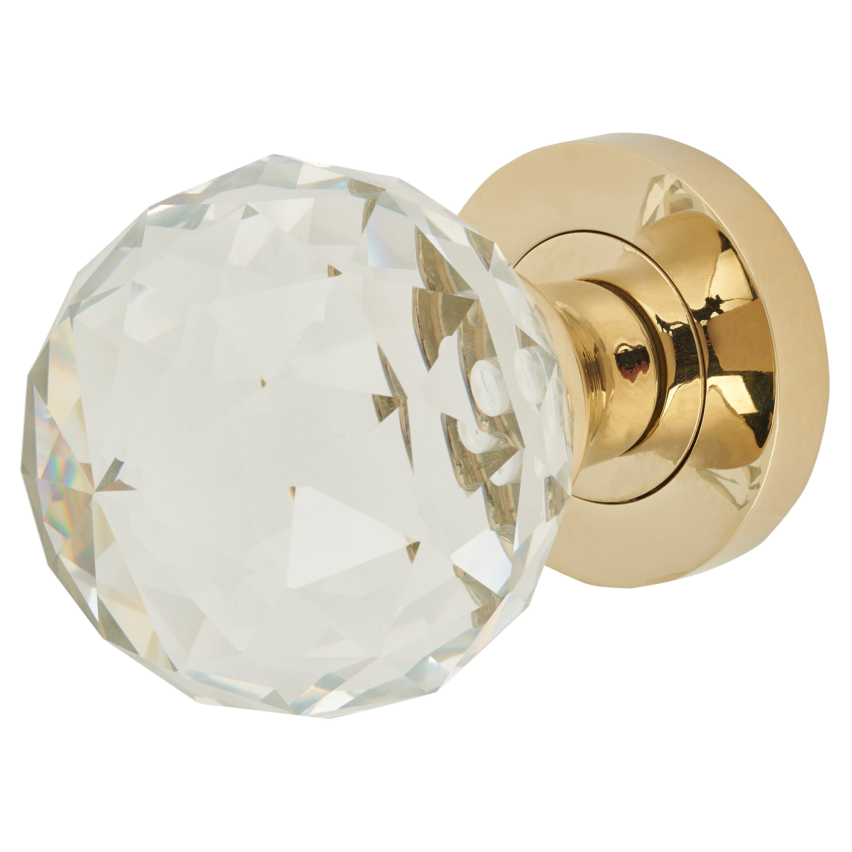 PVD Brass Cut Glass Mortice Door Knob - 54mm Rose Diameter
