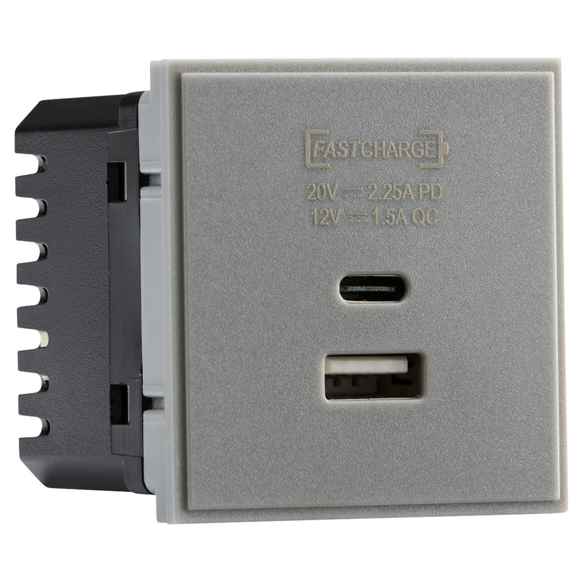 1 Gang Type A/C USB Charger Euro Module - 2.25A - Grey