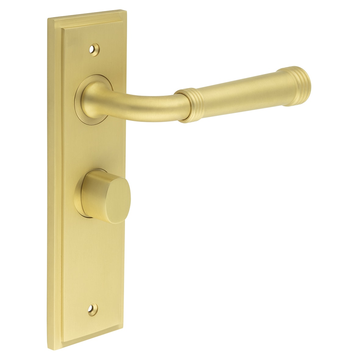 Satin Brass Fire Rated Bathroom Door Handles - Highgate - Inner 2 - 200 x 55mm