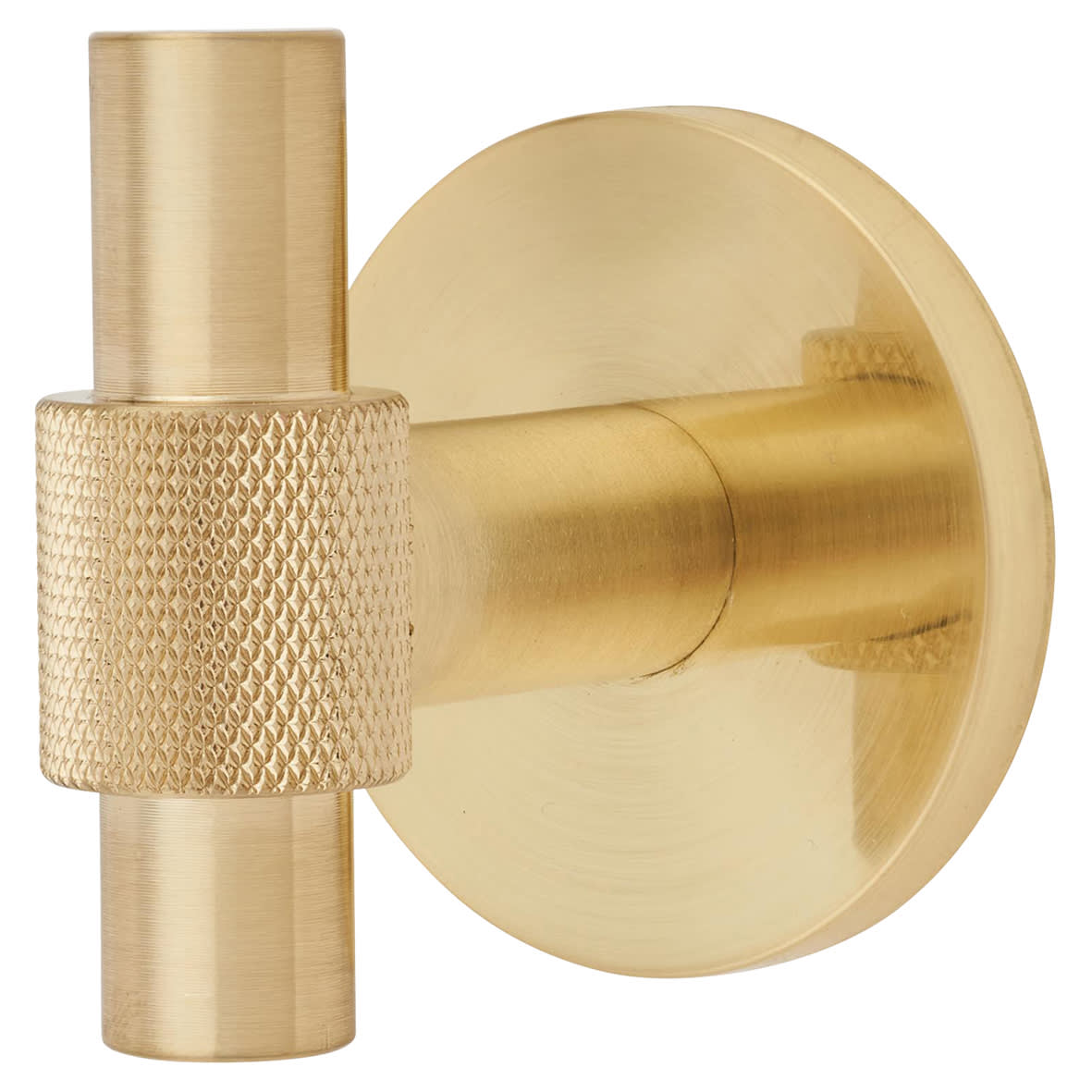 Knurled Single Coat Hook - 55 x 52mm - Satin Brass