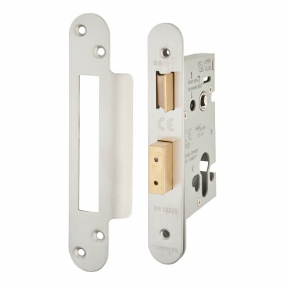 Architectural Bolt Through Euro Profile Sashlock - 65mm Case - 44mm Backset - Radius - Satin Stainless