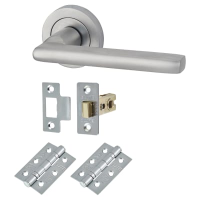 Satin Chrome Latch Door Handles on Rose Pack - Sophia Range