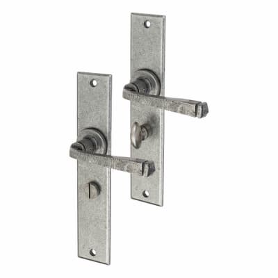 Pewter Bathroom Door Handles - Long Plate - York Range - 241 x 48mm