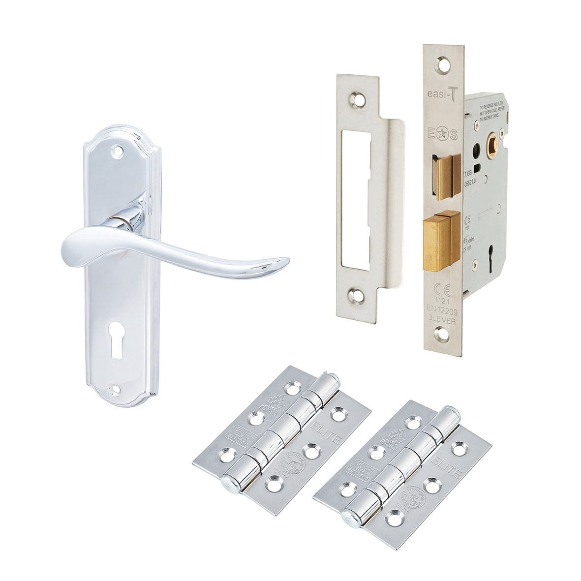 Polished Chrome Scroll 3 Lever Sashlock Door Handles Pack - Turin Range