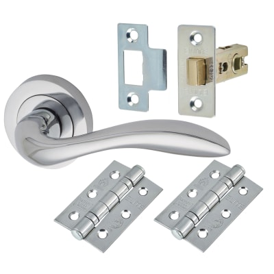 Polished Chrome Latch Door Handles on Rose Pack - Sussex Range