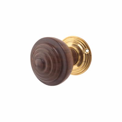 Rosewood Knob & Polished Brass Rose Ringed Mortice Door Knob - 56mm Rose Diameter