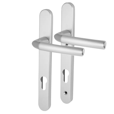 1117/3811N Silver uPVC Multipoint Door Handles - Short Plate - 92mm c/c - 60mm door - Birmingham Range