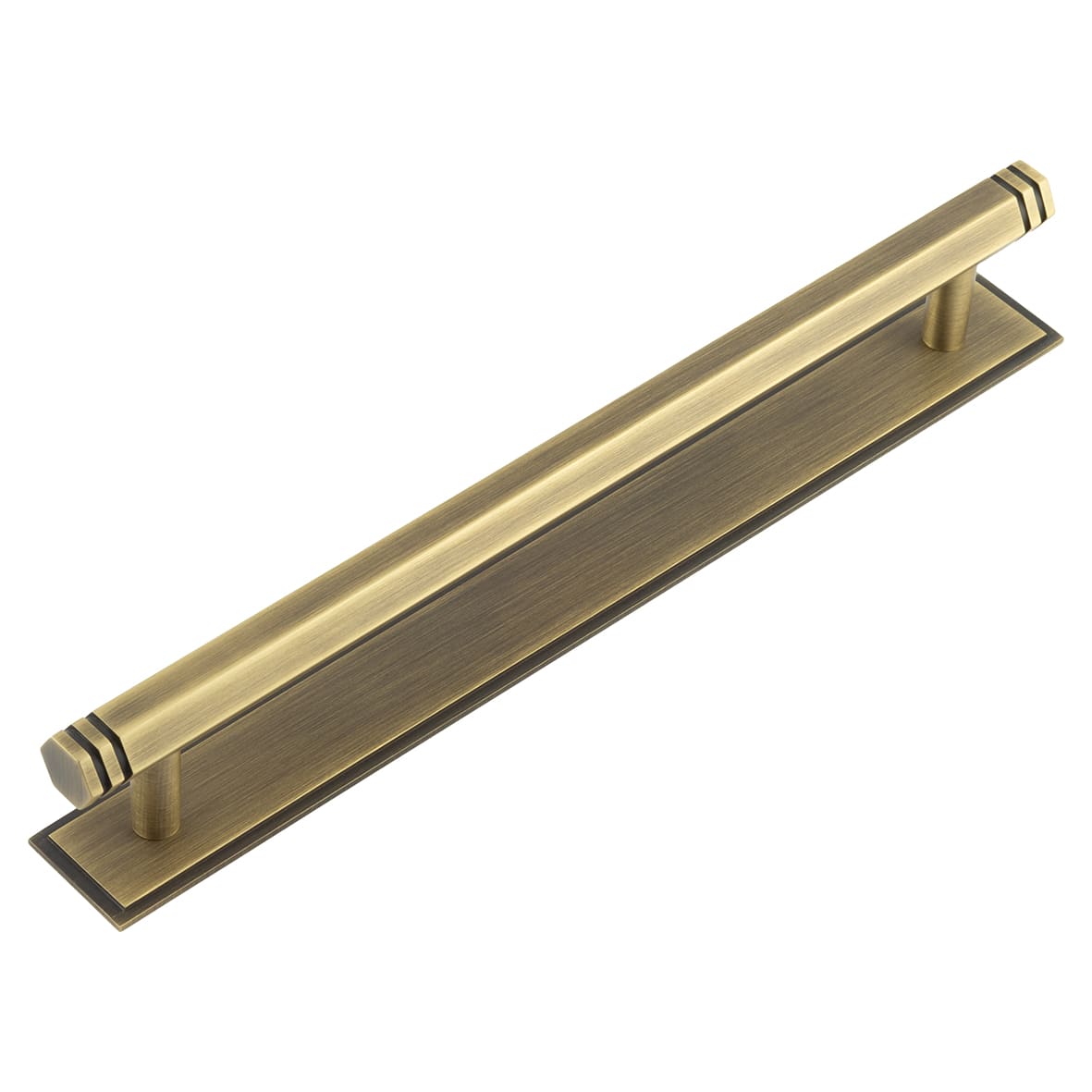 Nile 15mm Hex T-Bar Cabinet Pull Handle on Stepped Backplate - 224mm c/c - Antique Brass