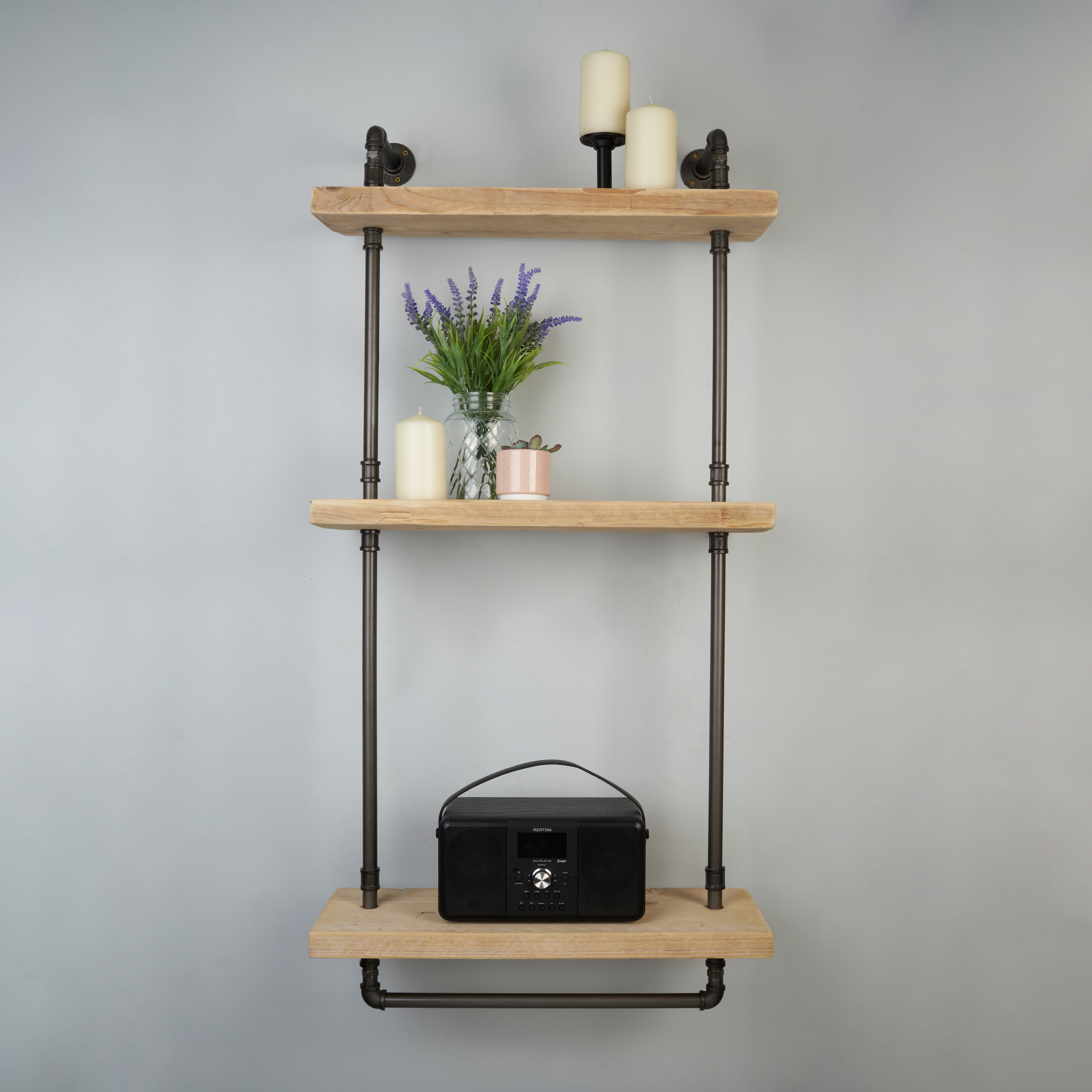 3/4" 3 Tier Drill Through Pipe Shelf Kit with Hanging Rail - Grey