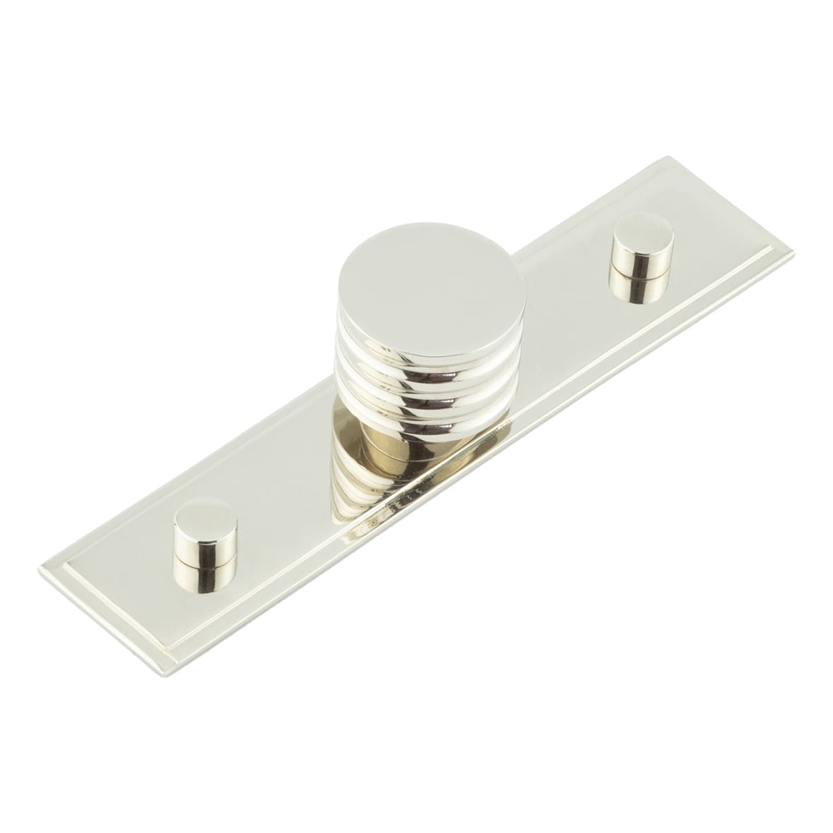 Sturt Grooved Round Cabinet Knob on Stepped Backplate - 30mm Diameter - Polished Nickel