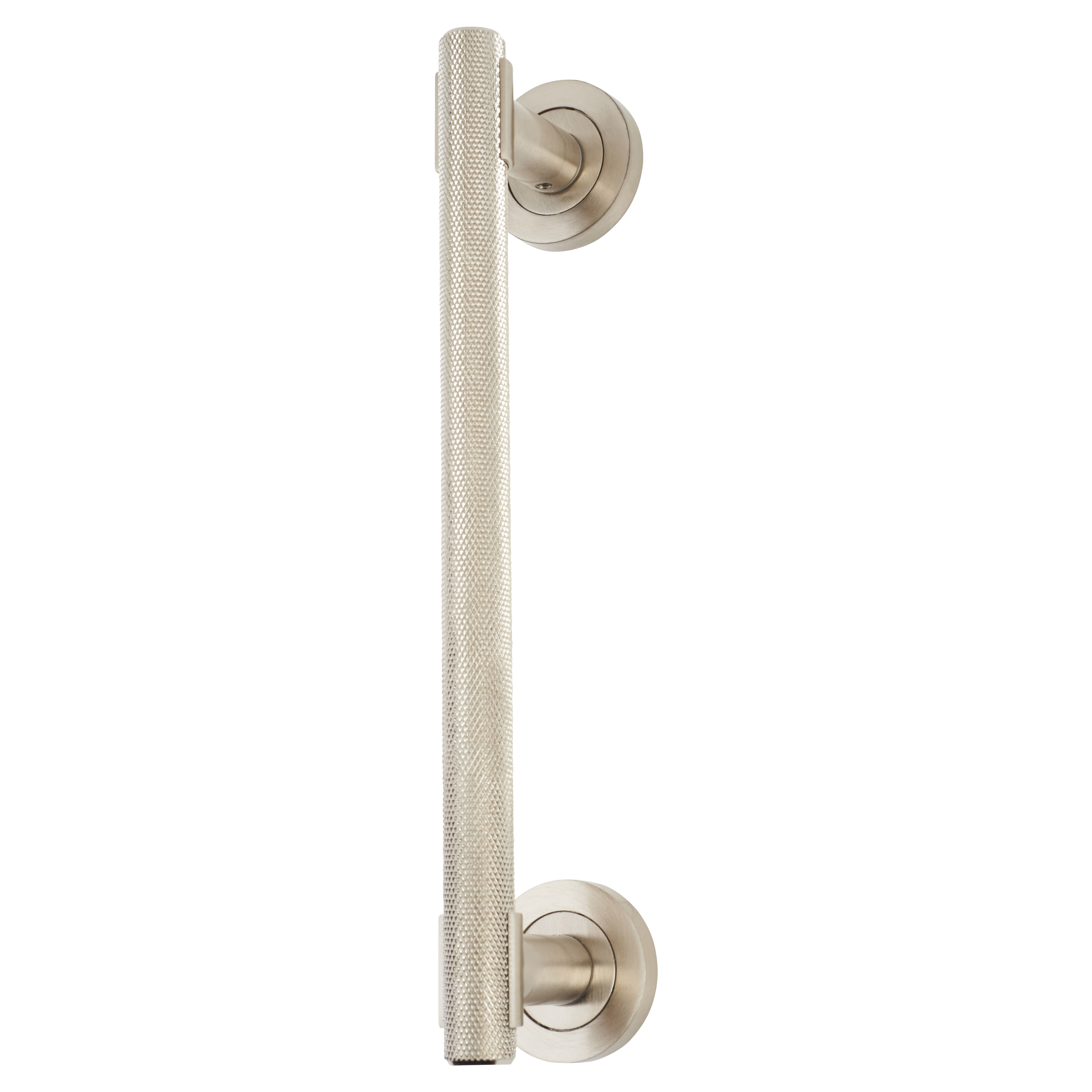 Satin Nickel 52mm Knurled T-Bar Door Pull Handle on Rose - Screw Fix - 300mm Centres