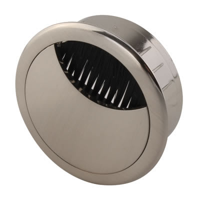 Round Cable Tidy Grommet - 60mm Hole Size - Brushed Nickel Mirror Effect