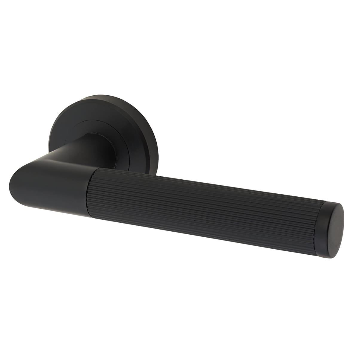 Brass Matt Black Lines Door Handles on Round Rose - Trend Range