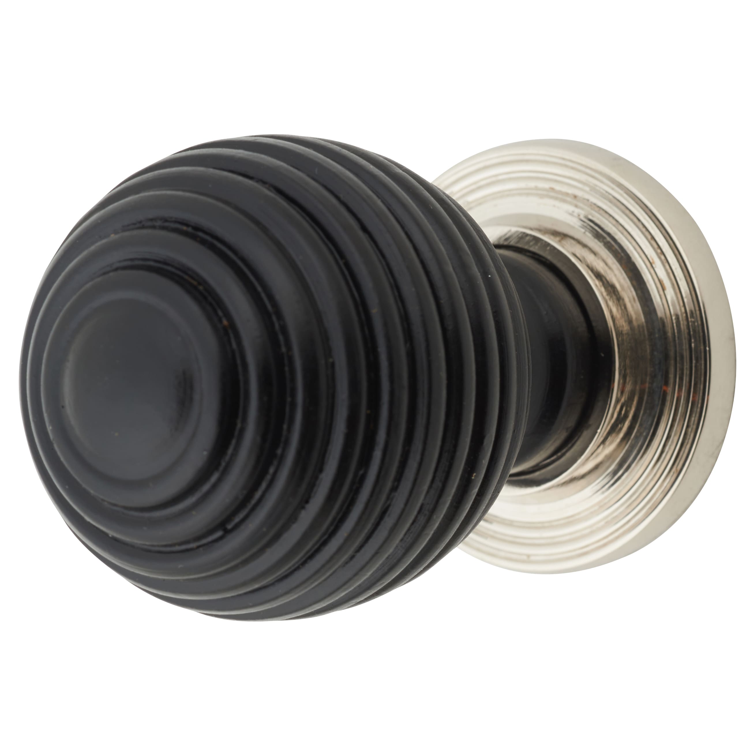 Beehive Ball Cabinet Knob - 38mm Diameter - Ebony - Polished Nickel Rose