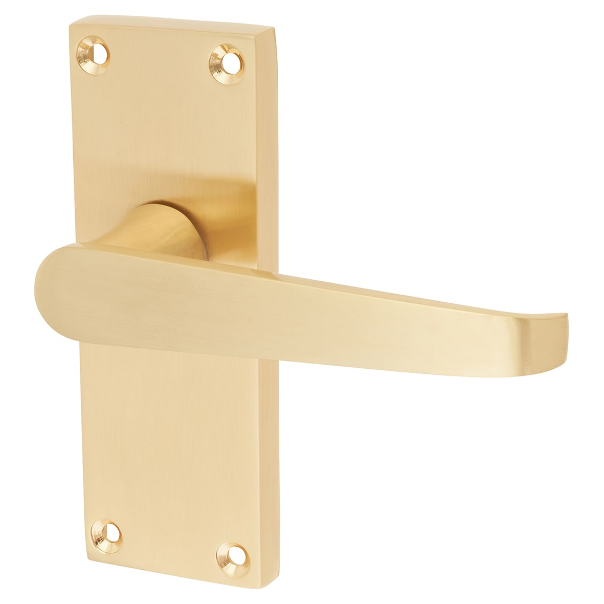 Satin Brass Budget Straight Latch Door Handles - Short Plate - Mia Range - 114 x 42mm