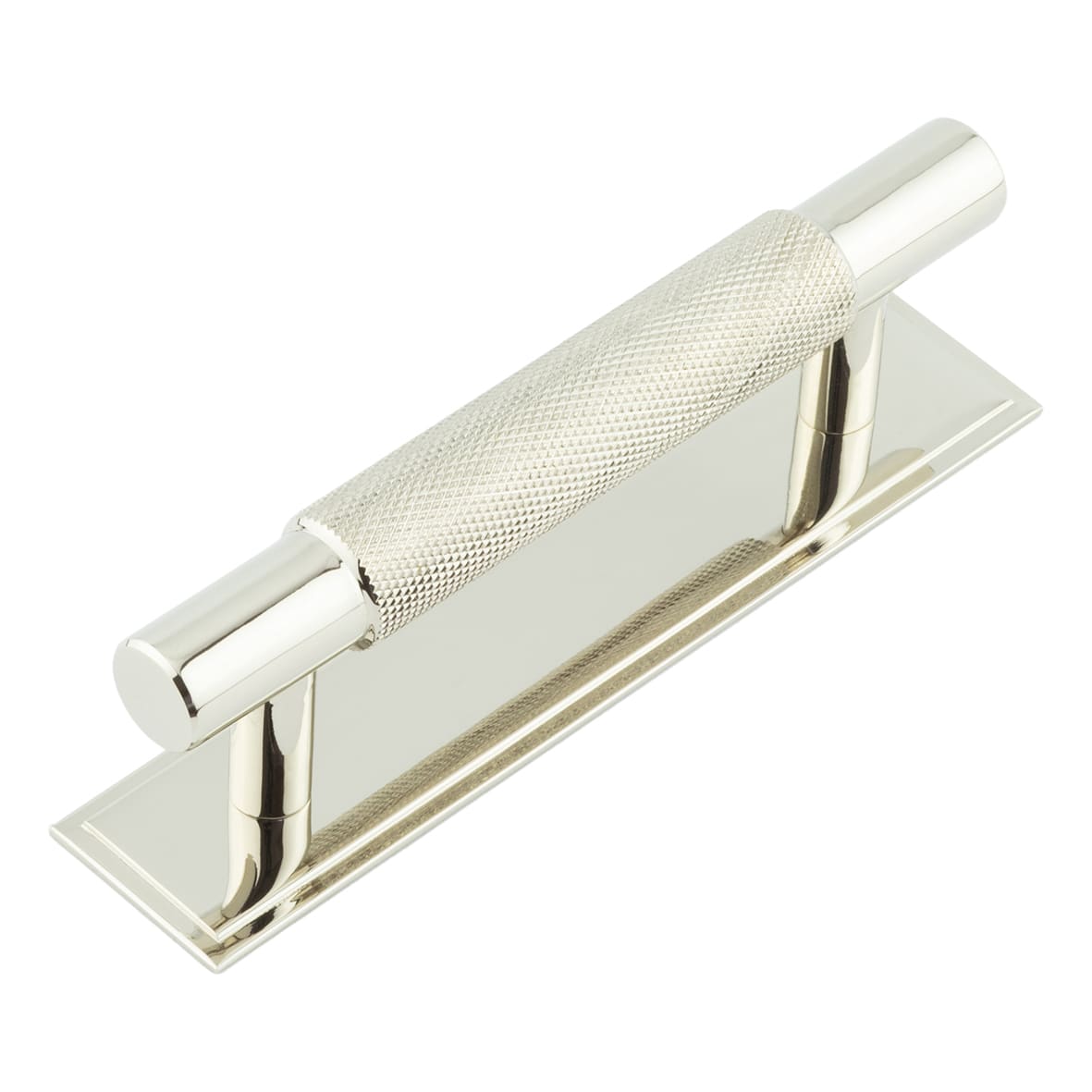 Taplow 18mm Knurled T-Bar Cabinet Pull Handle on Stepped Backplate - 96mm c/c - Polished Nickel 192624P