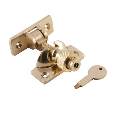 Locking Brighton Screw Pattern Sash Window Fastener - 57 x 22mm - Polished Brass