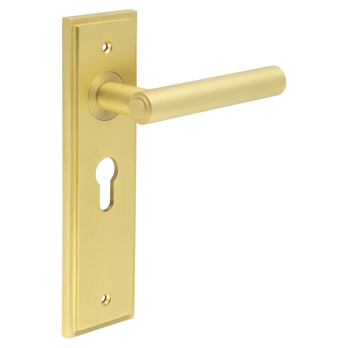 Satin Brass Fire Rated Euro Lock Door Handles - Richmond - 200 x 55mm