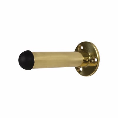 Round Base Projection Door Stop - 80mm Projection - Polished Brass