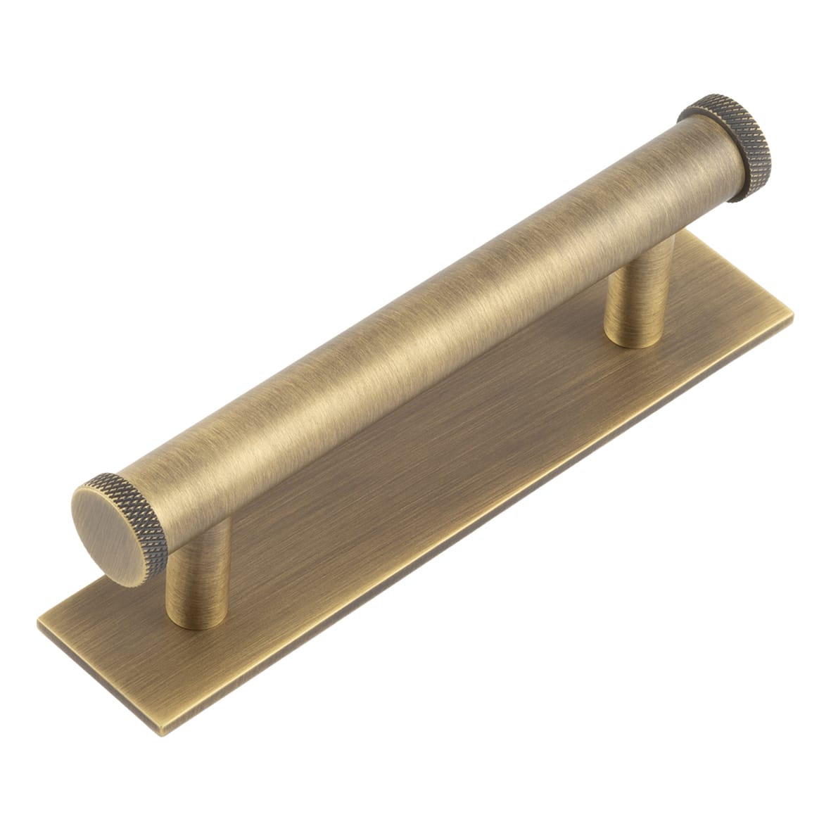 Wenlock 15mm Knurled T-Bar Cabinet Pull Handle on Plain Backplate - 96mm c/c - Antique Brass