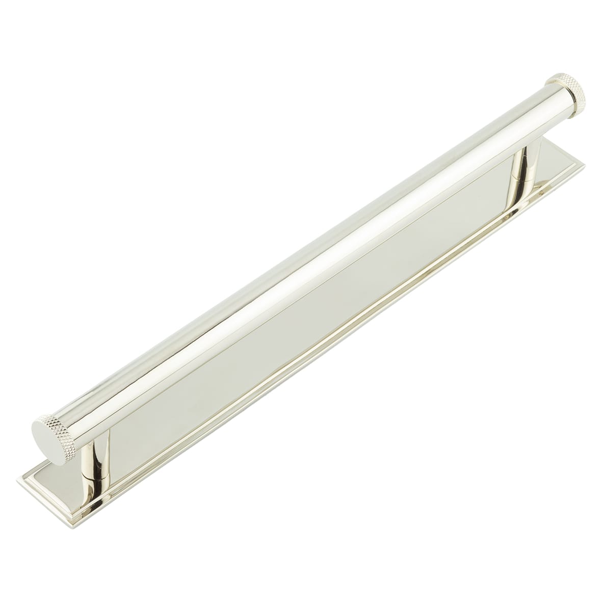 Wenlock 15mm Knurled T-Bar Cabinet Pull Handle on Stepped Backplate - 224mm c/c - Pol Nickel