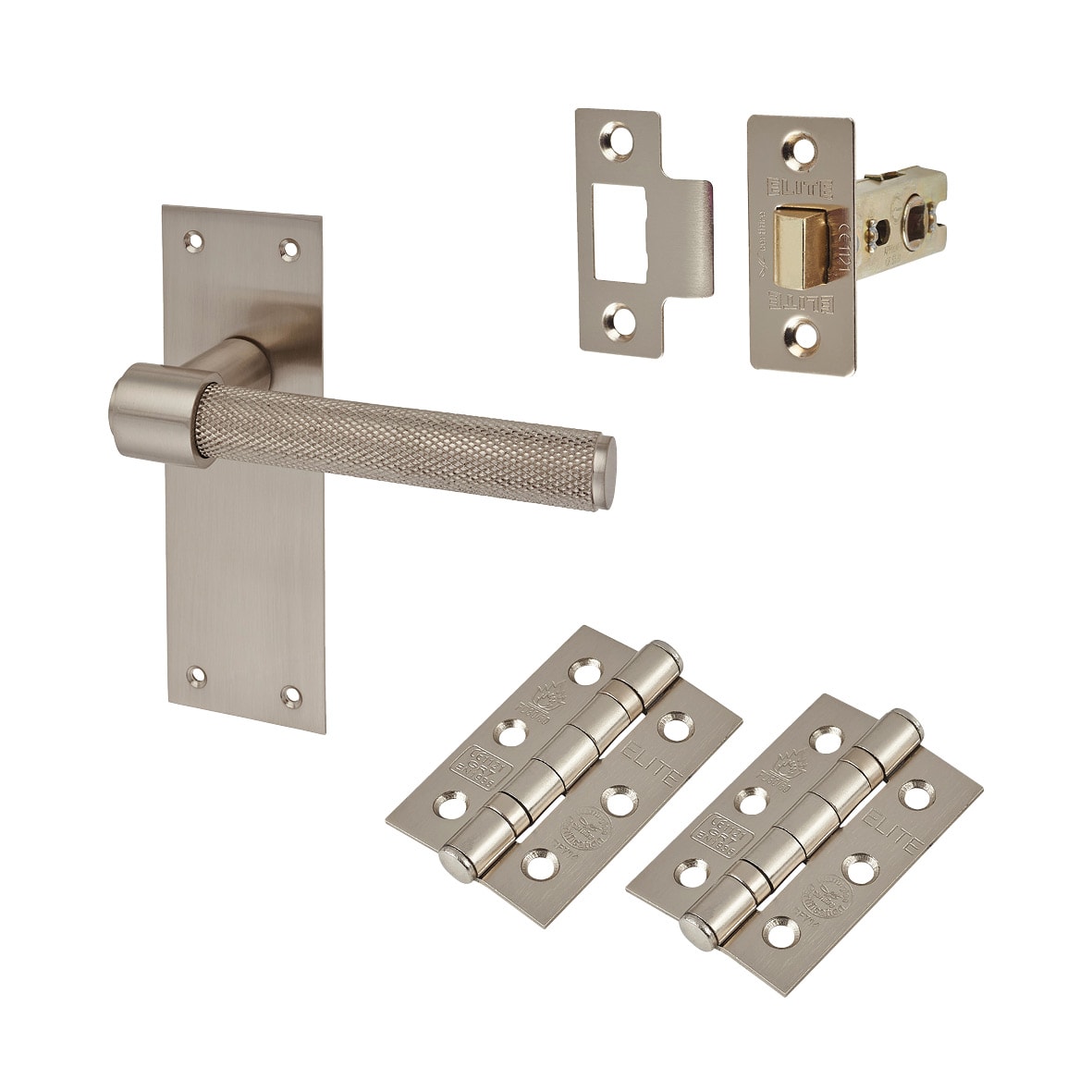 Satin Nickel Knurled Latch Door Handles Pack - Loxley Range