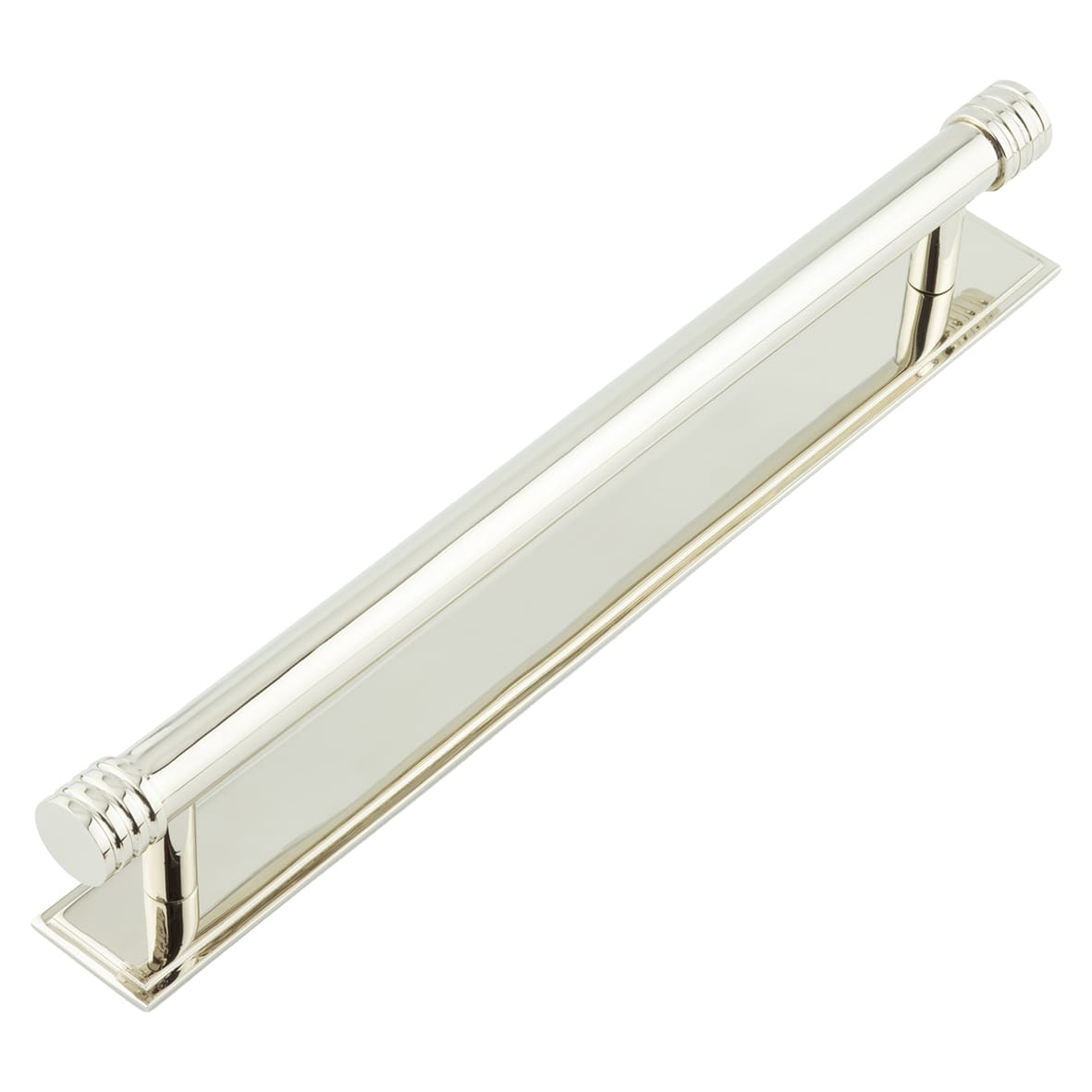 Sturt 15mm Reeded T-Bar Cabinet Pull Handle on Stepped Backplate - 224mm c/c - Polished Nickel