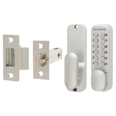 Easy Code Change Push Button Code Lock and Latch - Holdback Option - Satin Chrome