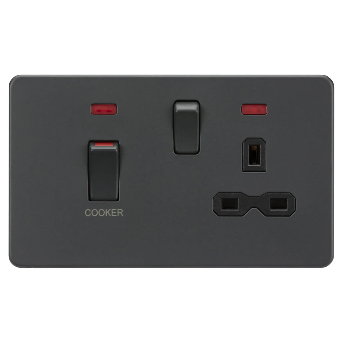 45A 2 Gang DP Cooker Switch & 13A Switched Socket with Neon - Anthracite/Black Insert