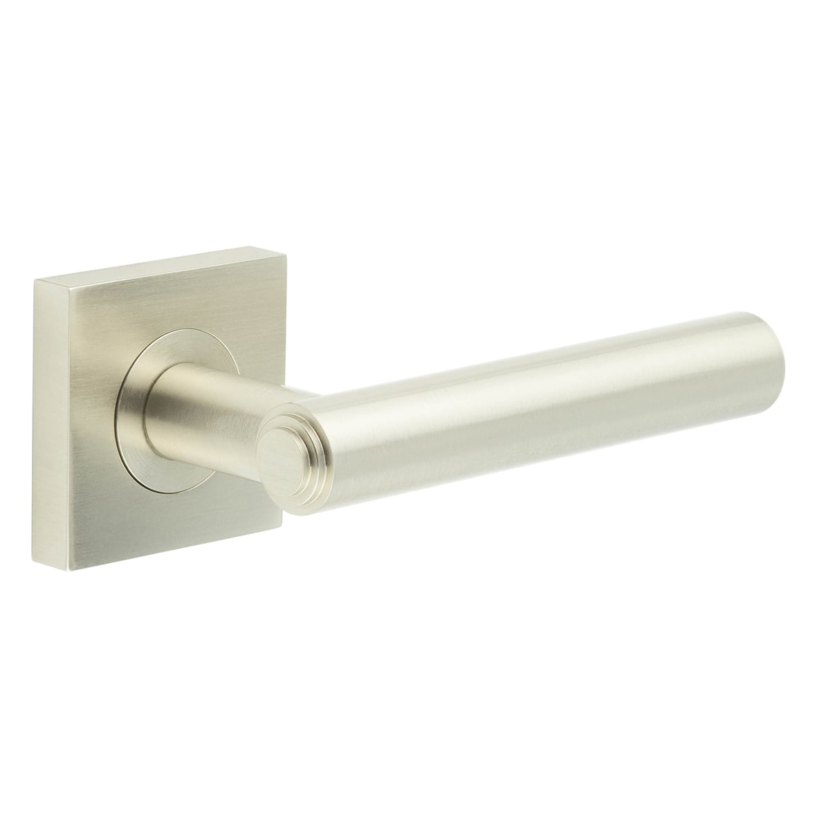 Satin Nickel Fire Rated Door Handles on Square Rose - Richmond Range
