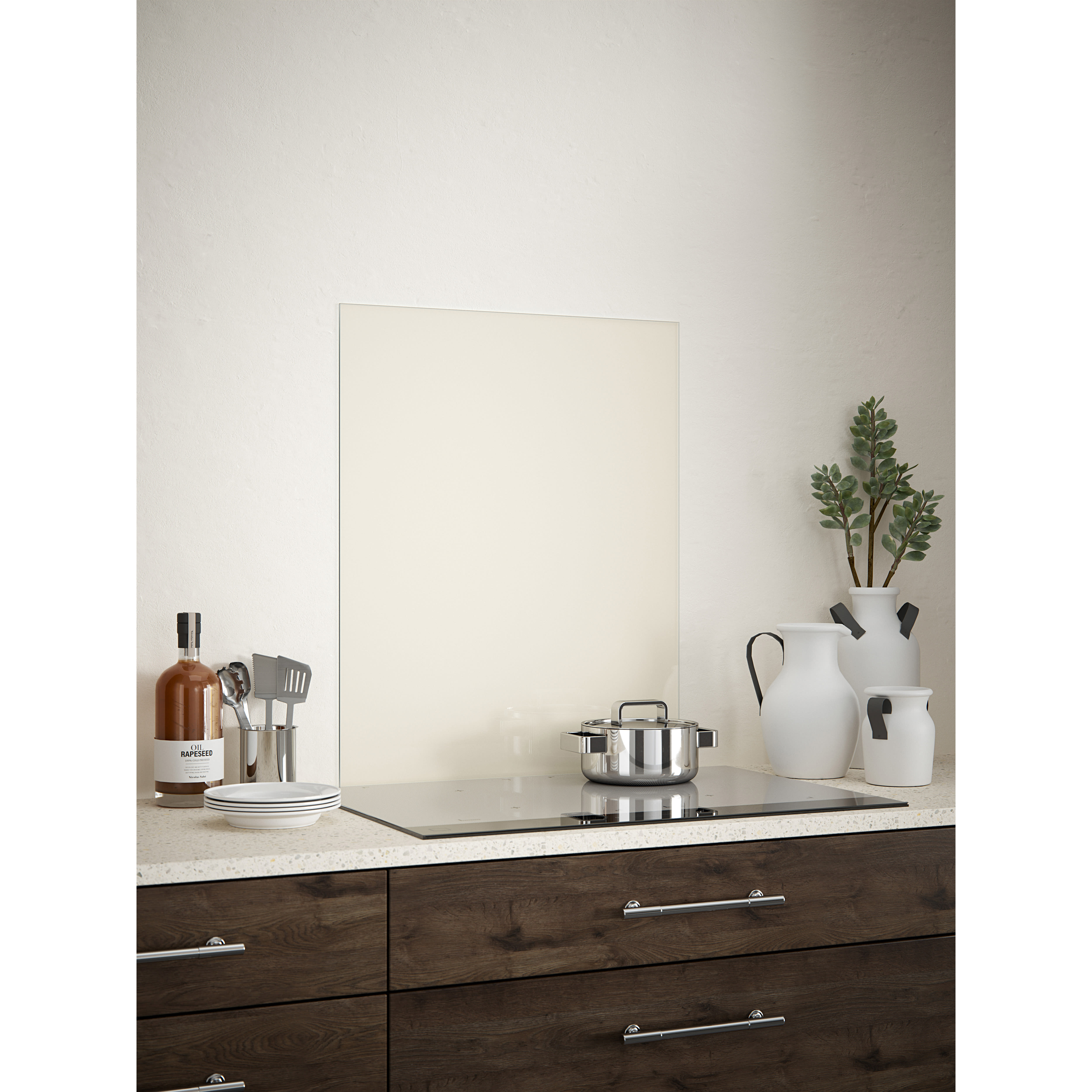 Self Adhesive Glass Kitchen Splashback - 750 x 600mm - Cotton Cream