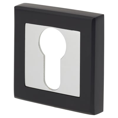 Square Escutcheon - 52 x 52mm - Euro - Matt Black/Polished Chrome