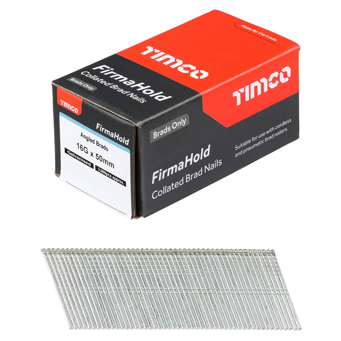 FirmaHold Second Fix Brad Nail - 20° Angled - 16 Gauge x 50mm - Galvanised - Pack of 2000