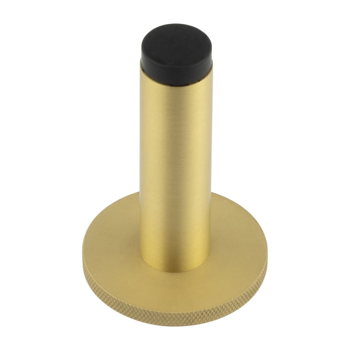 Plain Projection Door Stop on Knurled Rose - 76mm Projection - Satin Brass