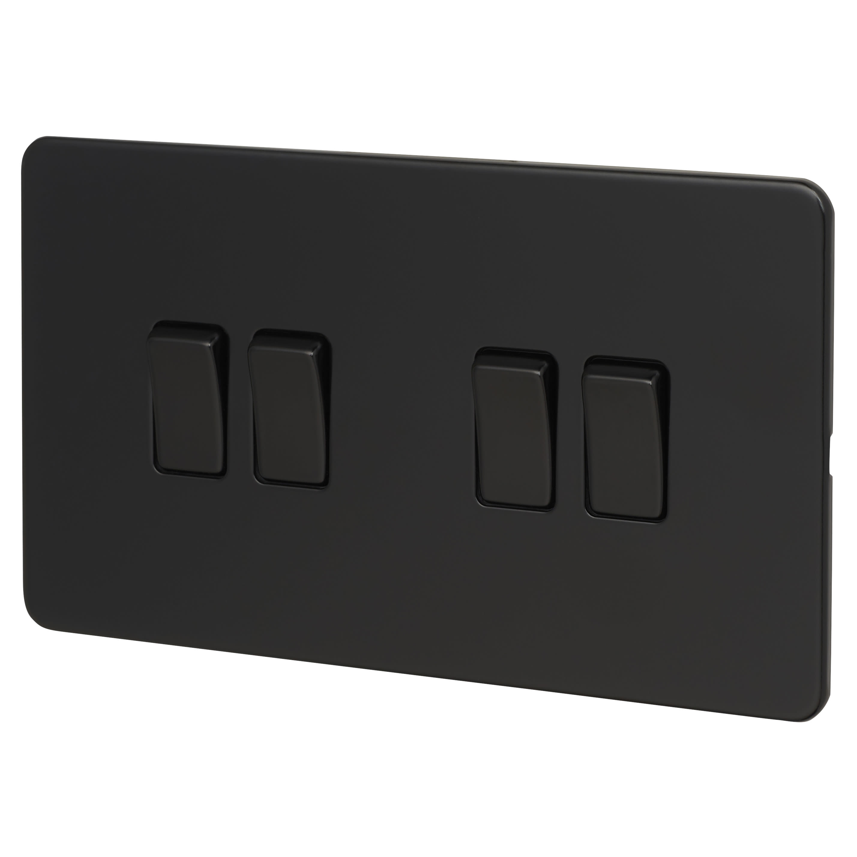 10AX 4 Gang 2 Way Screwless Flat Plate Light Switch - Matt Black