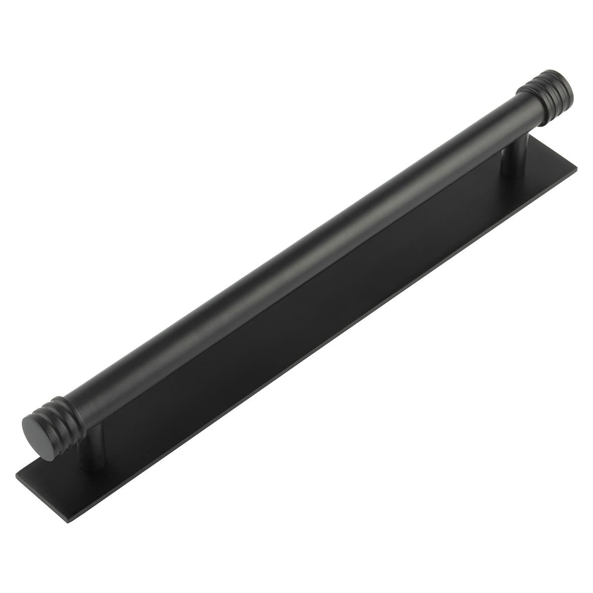 Sturt 15mm Reeded T-Bar Cabinet Pull Handle on Plain Backplate - 224mm c/c - Black
