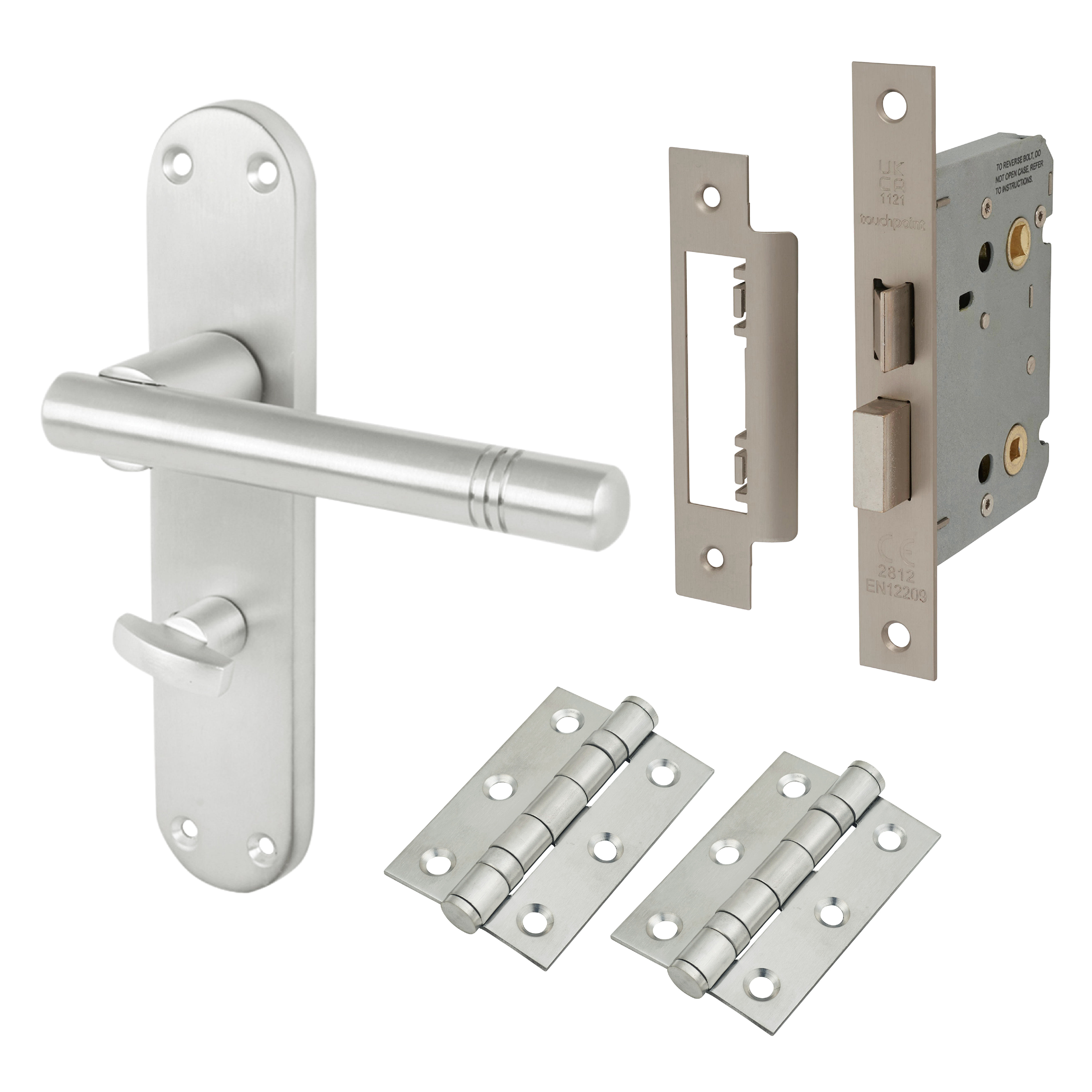 Satin Chrome Bathroom Lock Door Handles Pack - Bologna Range