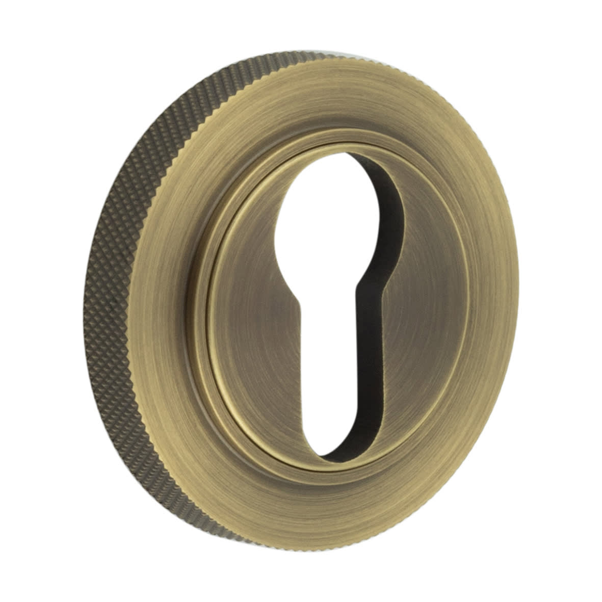 Escutcheon on Knurled Rose - 53mm Diameter - Euro - Antique Brass